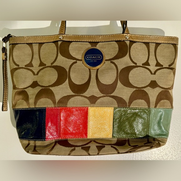 Authentic Coach Gold Signature Legacy Stripe Multi Color Shoulder Bag - Picture 3 of 12